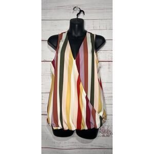 Label By Rachel Roy Multi Stripe Women’s Faux Wrap Tank Medium